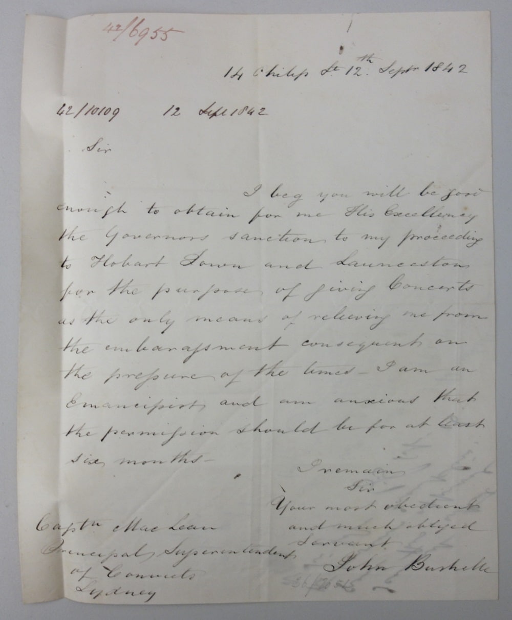 Letter, from John Bushelle, Sydney, 12 September 1842