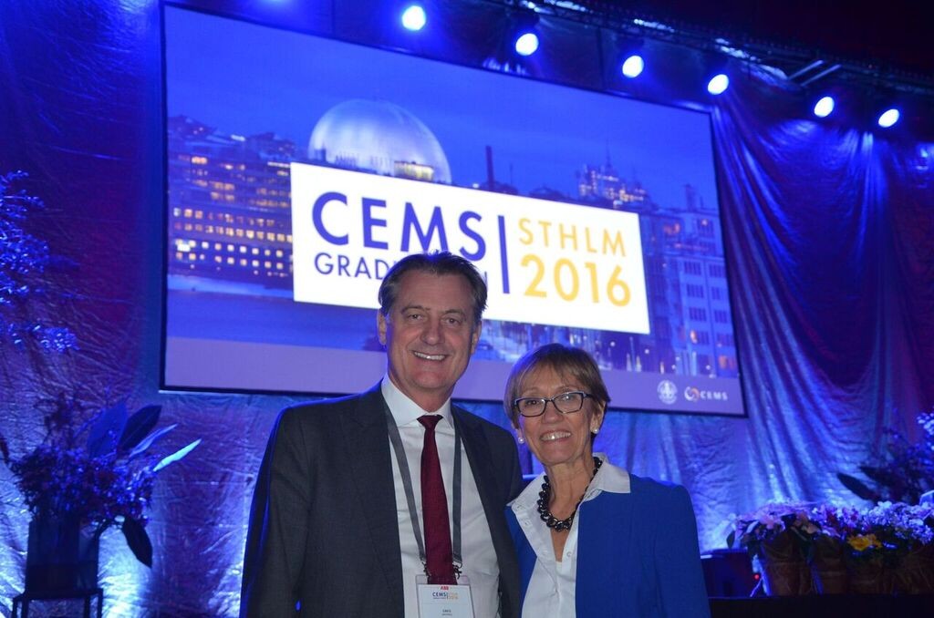 Dean of the University of Sydney Business School, Professor Greg Whitwell, with Professor Eugenia Bieto, Director General of Spain's ESADE Business School. 