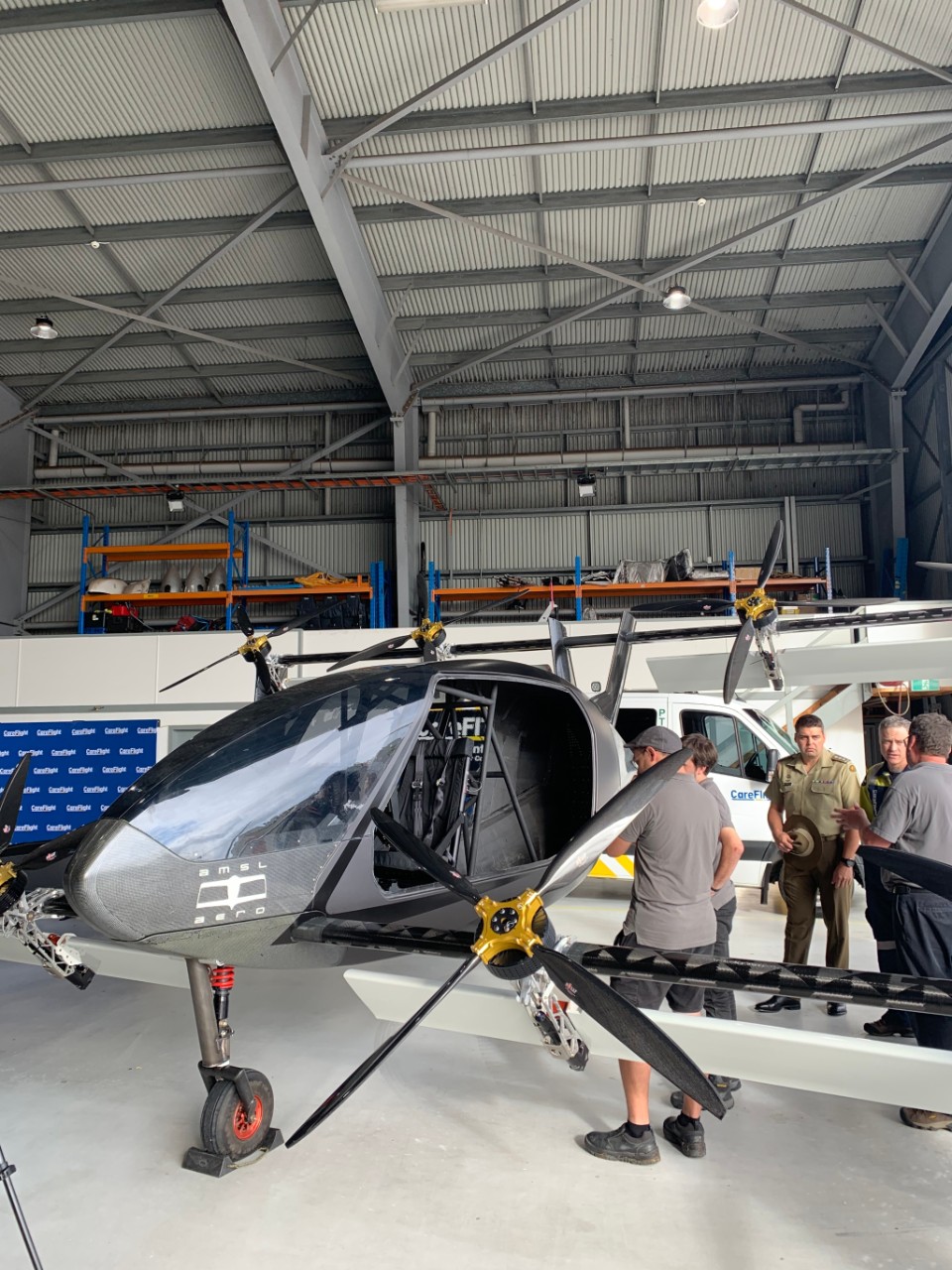 Vertiia in its hangar at Bankstown Aerodrome