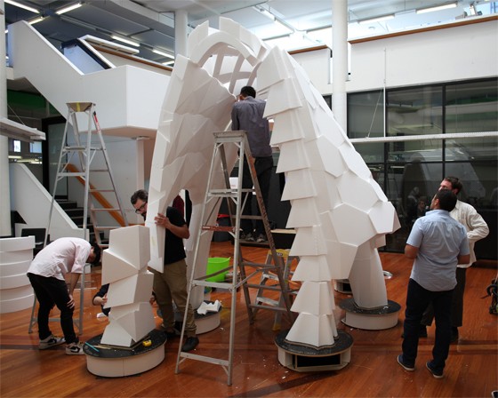 students with white foam structure