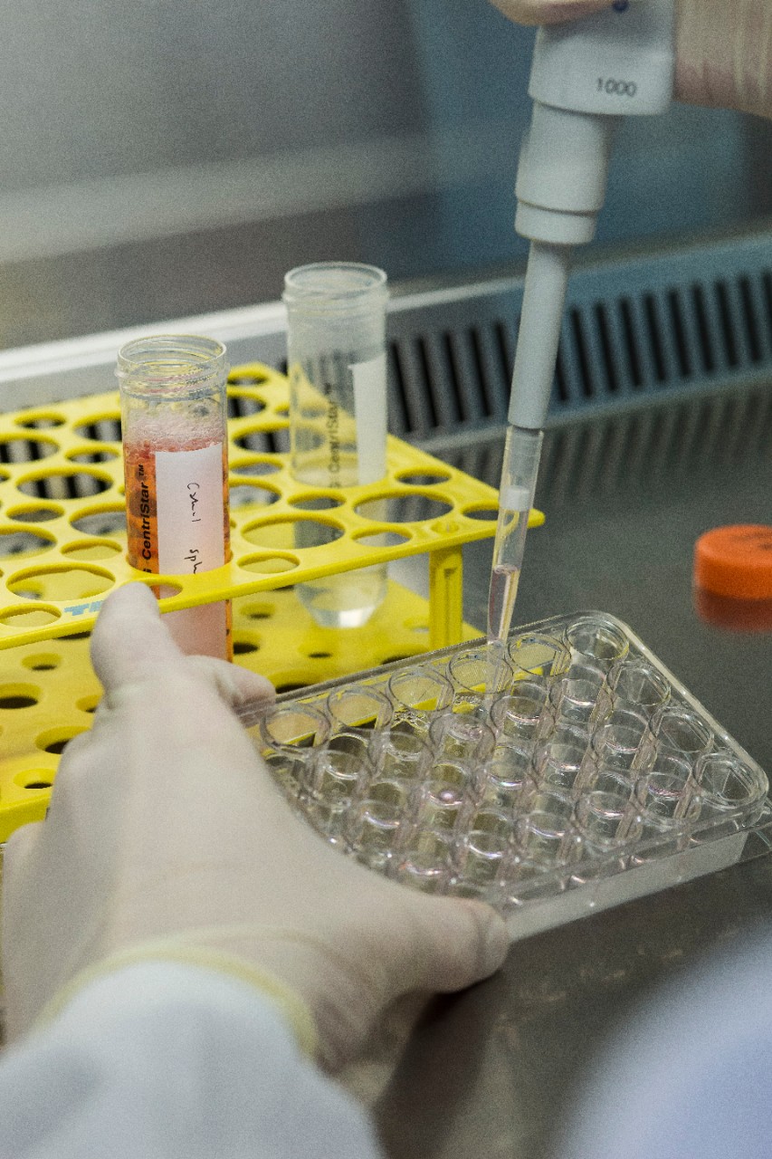 Researcher injecting liquid into test tubes
