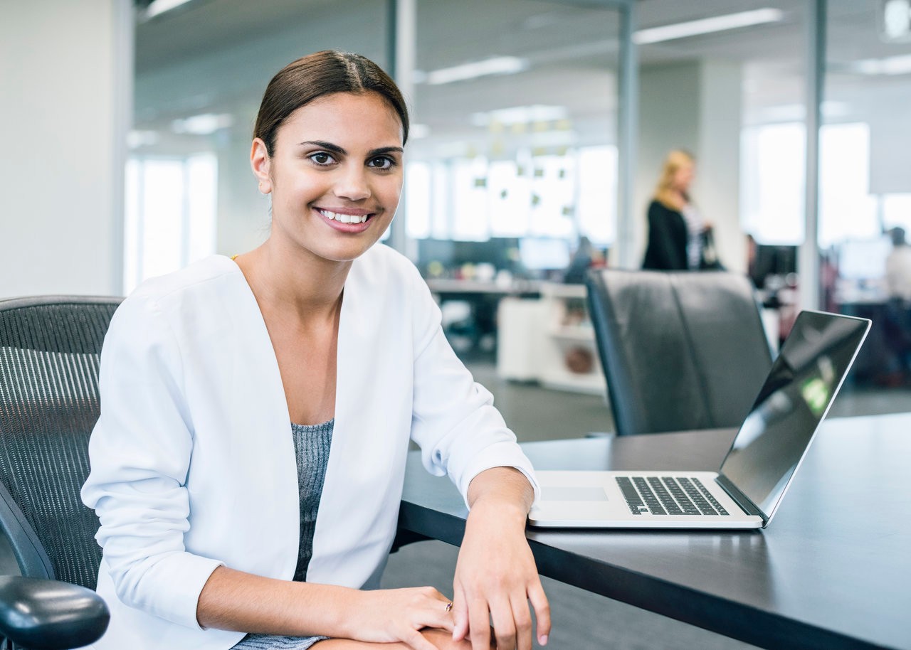 Woman at a computer.