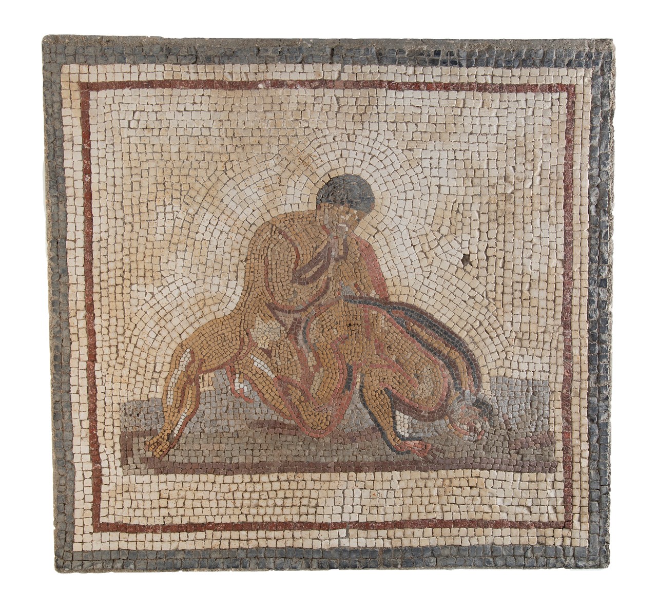 A mosaic of two wrestlers. 