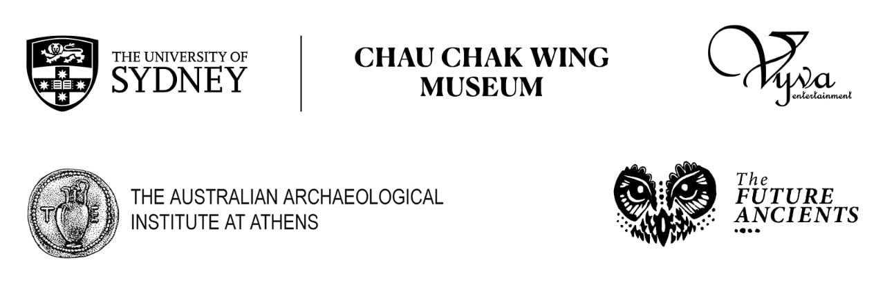 Logos for the University of Sydney, Chau Chak Wing Museum, Vyva Entertainment, The Australian Archaeological Institute at Athens and The Future Ancients