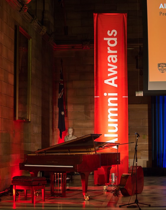 Alumni Awards stage with grand piano