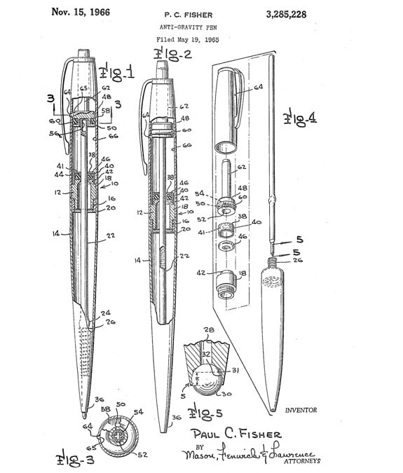 Diagrams from the Fisher Pen patent