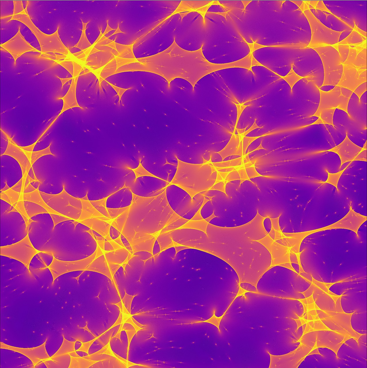 A brilliant purple background upon which are the beautiful arcs of various golden fractles.