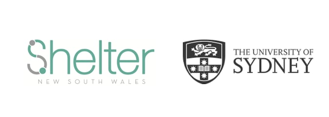 Shelter of NSW and the University of Sydney's logos