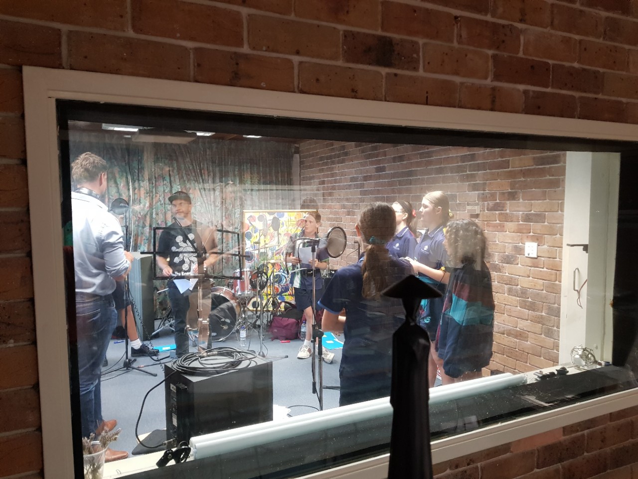 Students in the recording studio 