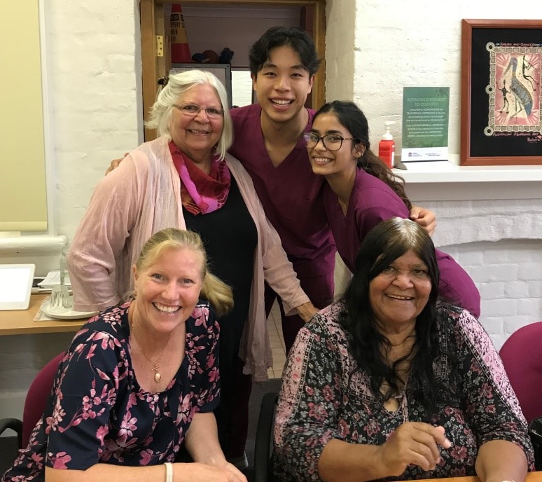 Ricky Zhang and Amreen Khan following their cultural training with Dr Cathryn Forsyth, Aunty Olga and Aunty June.