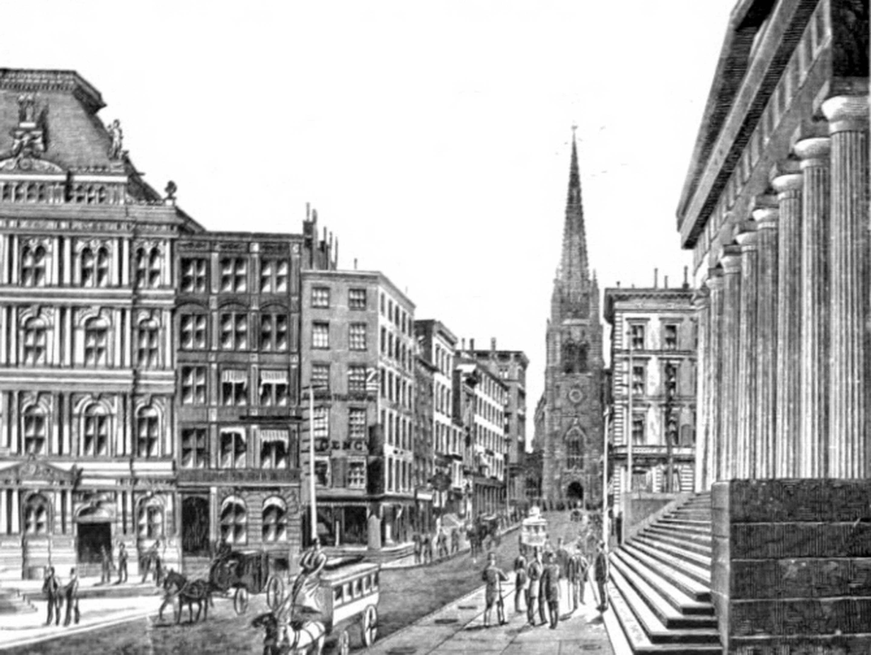 Wall Street in 1880s. Image: Wikimedia Commons.