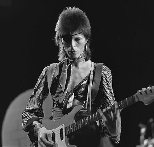 David Bowie, shooting his video for Rebel Rebel in 1974