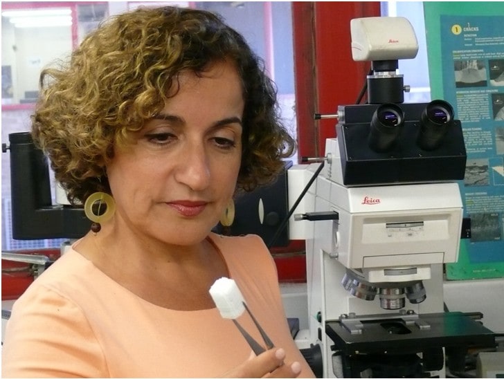 Professor Hala Zreiqat AM holding a 3D-printed bone scaffold
