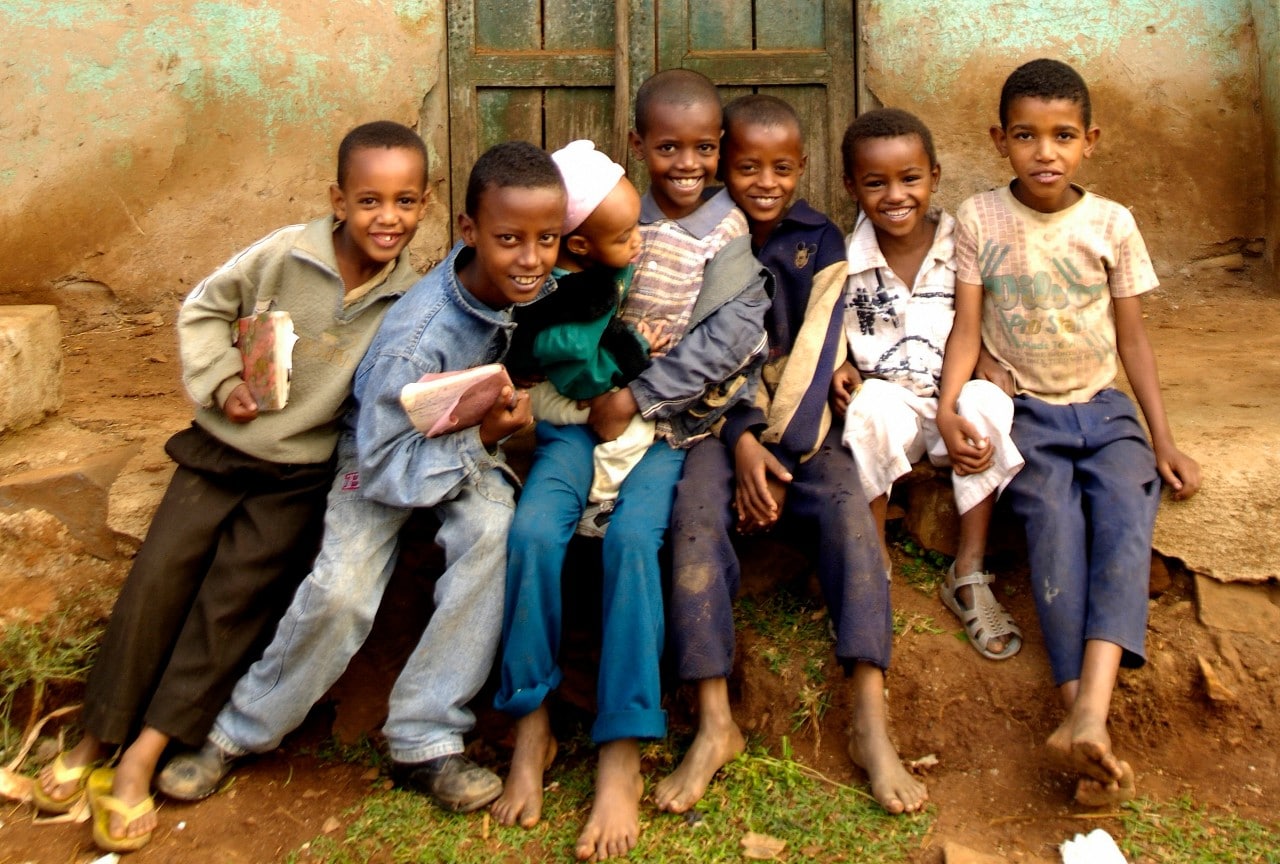 Artwork from a new WHO report shows a group of boys in Ethiopia. 