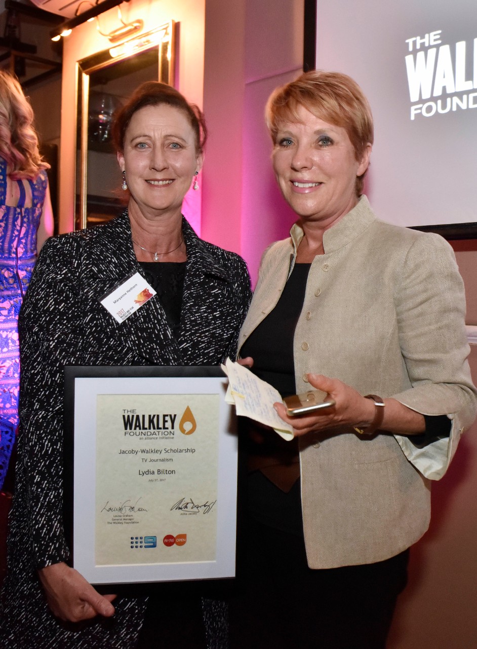 2017 Jacoby-Walkley Scholarship awarded by senior TV Producer Anita Jacoby and collected by Lydia Bilton's mother Maryanne Hethorn
