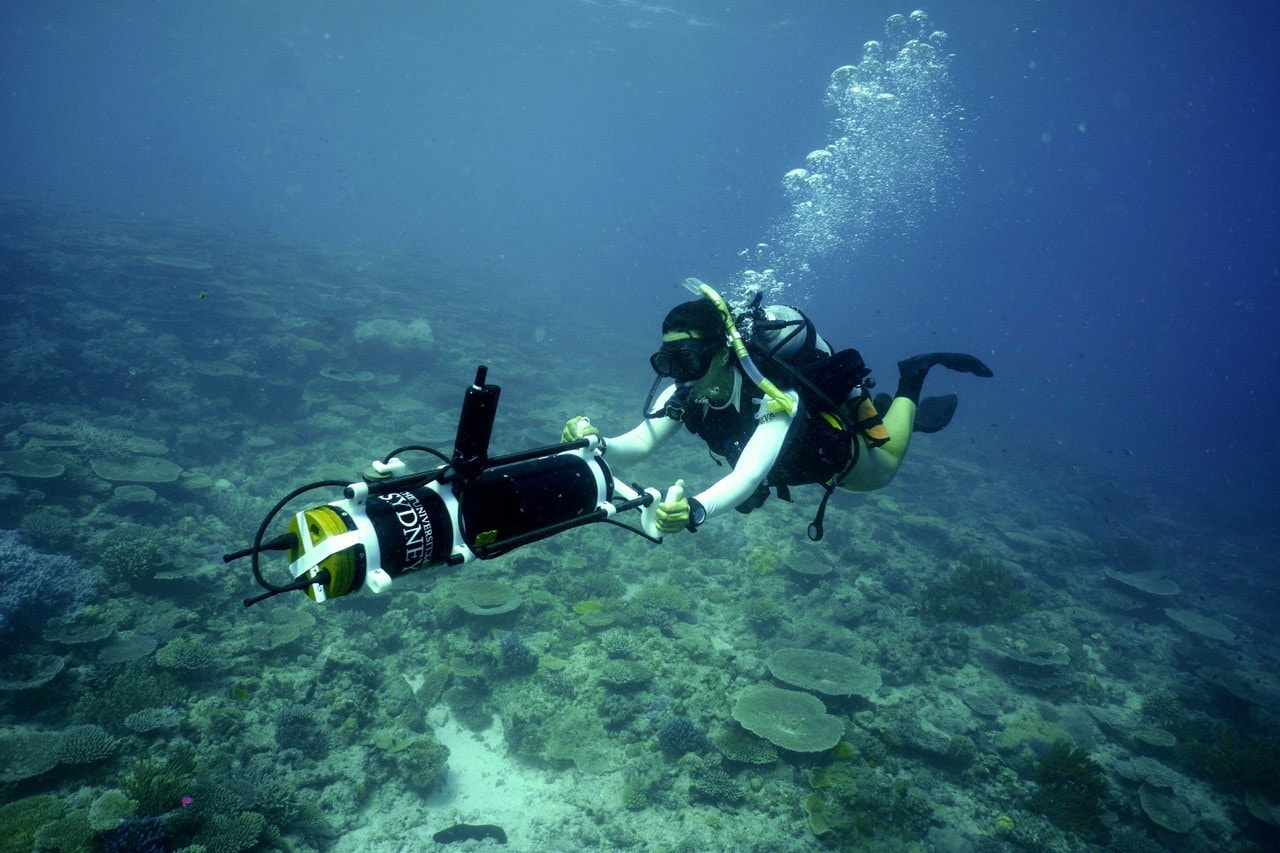 University of Sydney researcher mapping the Great Barrier Reef. 