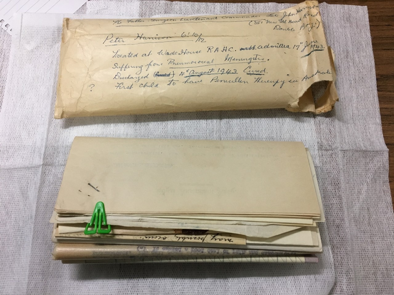 The 'penicillin papers'. Image courtesy: The Children's Hospital at Westmead.