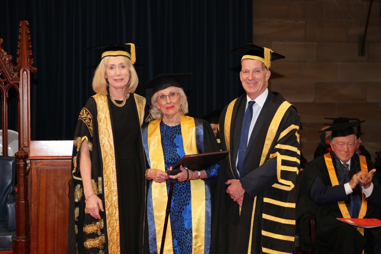 (Left-right): Chancellor of the University of Sydney Belinda Hutchinson, Lady Primrose Potter AC and Vice-Chancellor and Principal Dr Michael Spence.
