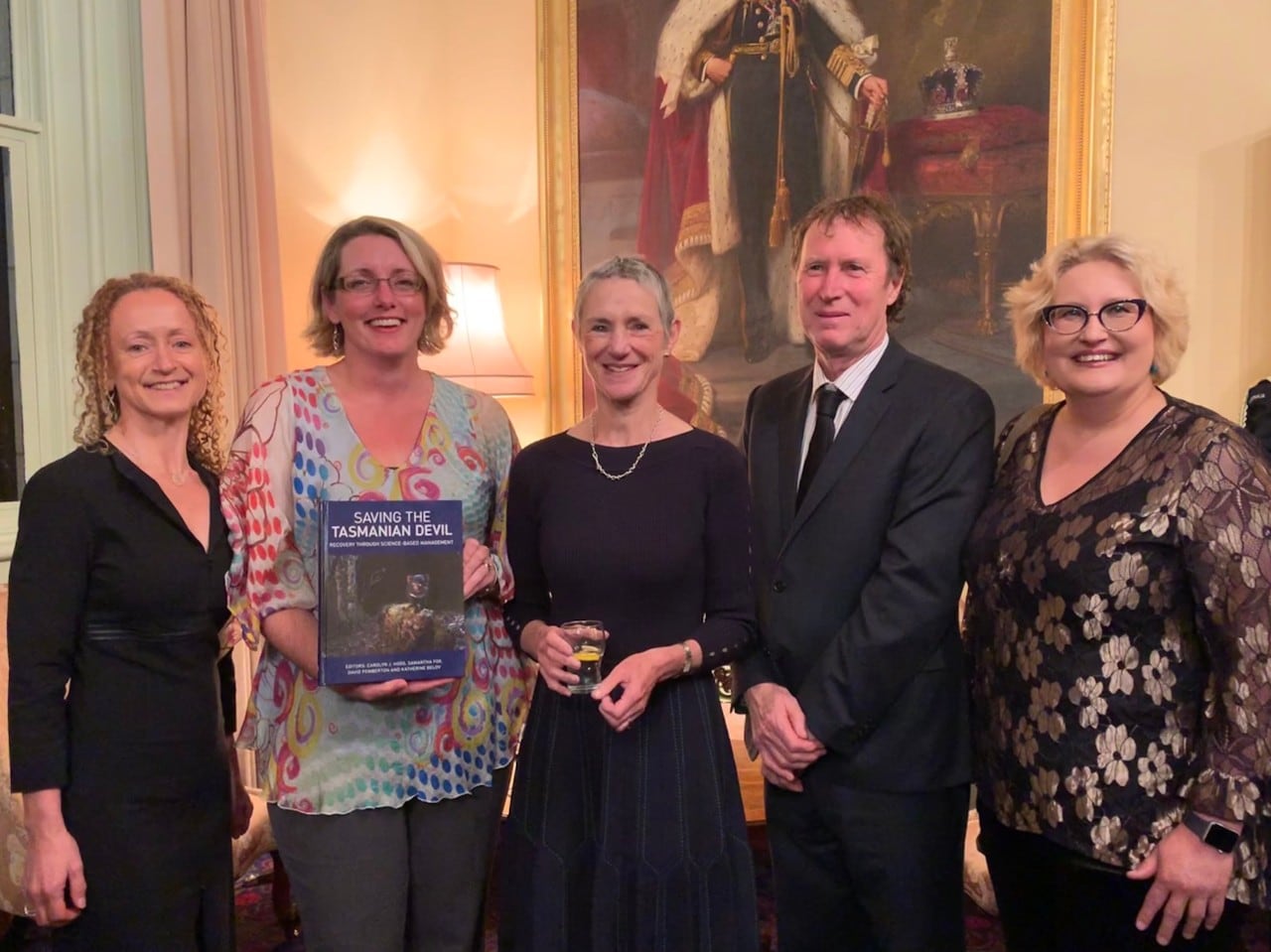 Dr Samantha Fox, Dr Carolyn Hogg, Tasmanian Governor Kate Warner, Dr David Pemberton and Professor Kathy Belov at the book launch in Hobart on September 4, 2019.