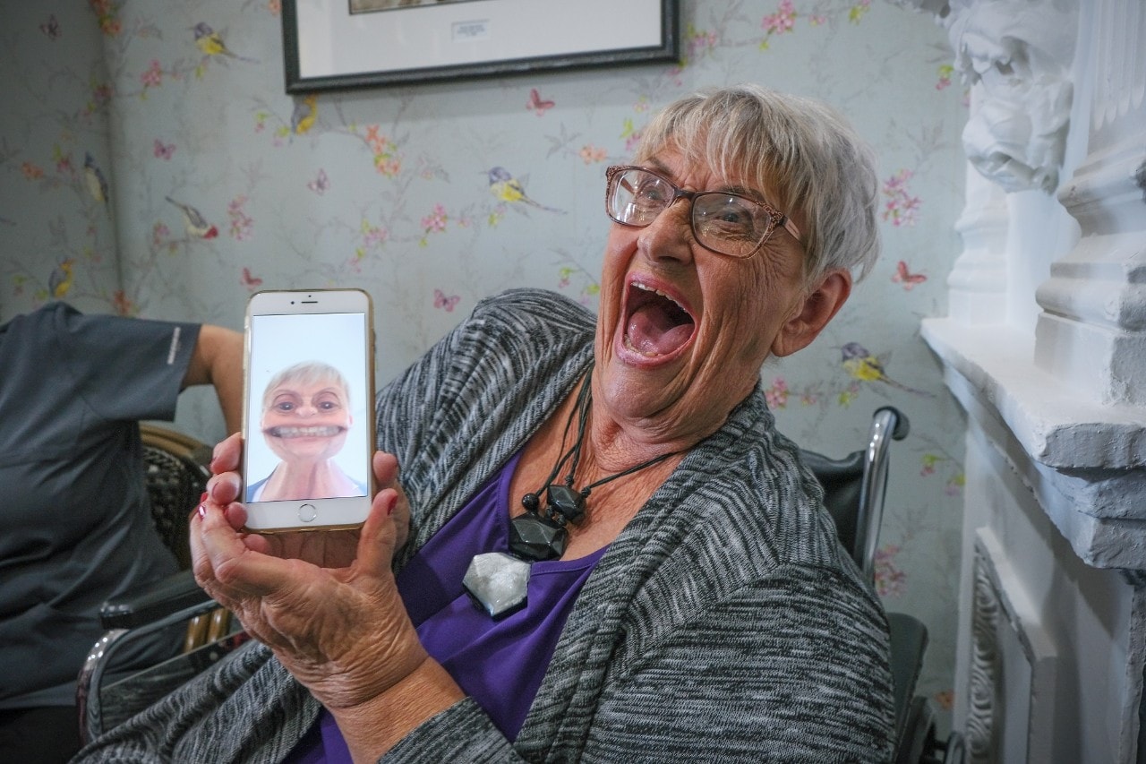 Older lady using snapchat