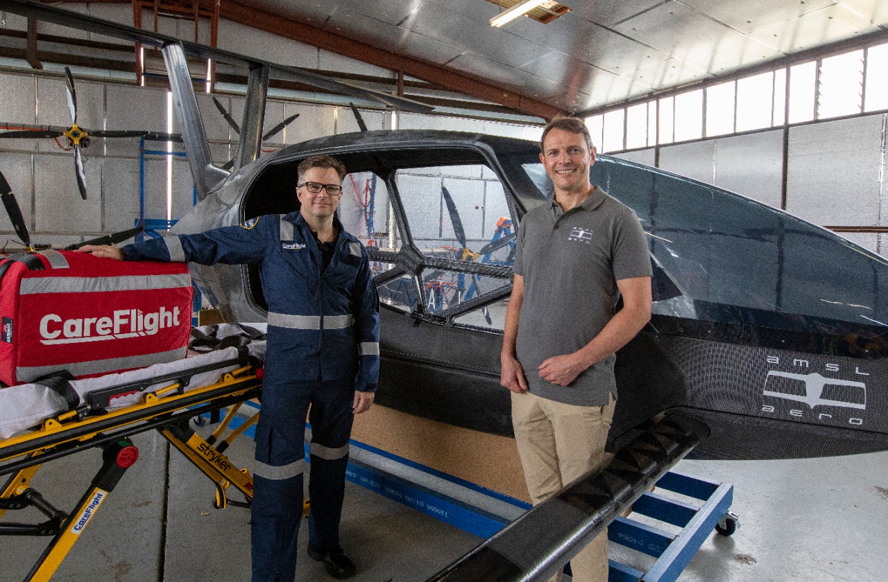 CareFlight’s Dr Toby Fogg with AMSL Aero Founder & CEO Andrew Moore. 