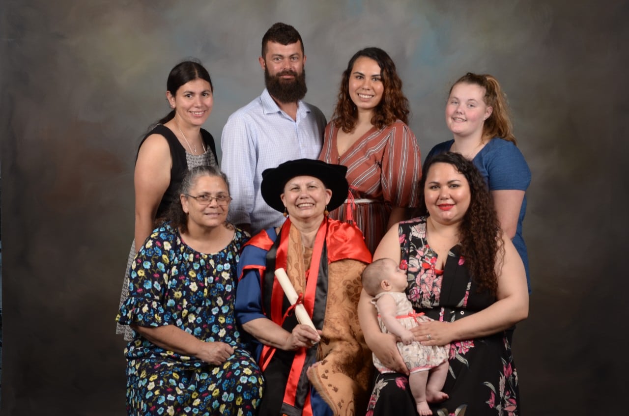 Lynette Riley and her family at her 2017 PhD graduation. 