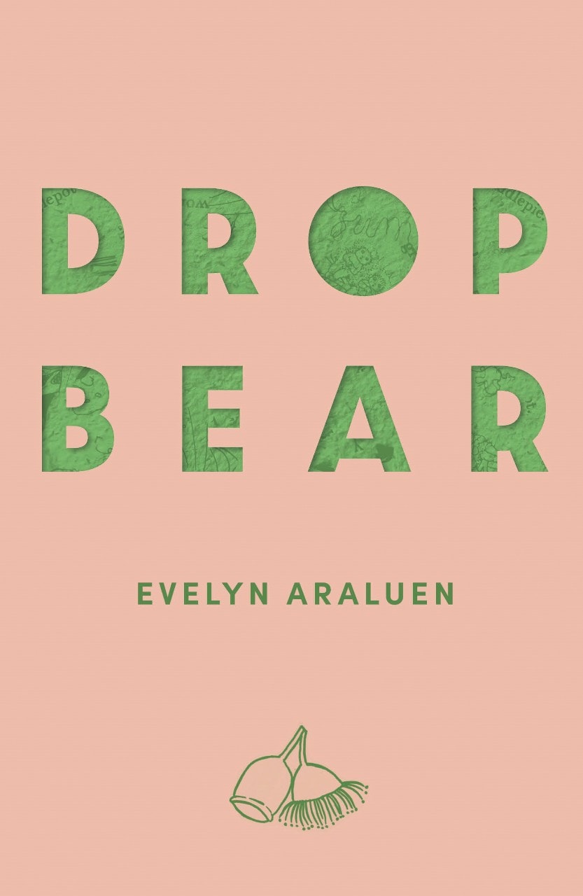 photo of a pink book jacket with the words Drop Bear written on it