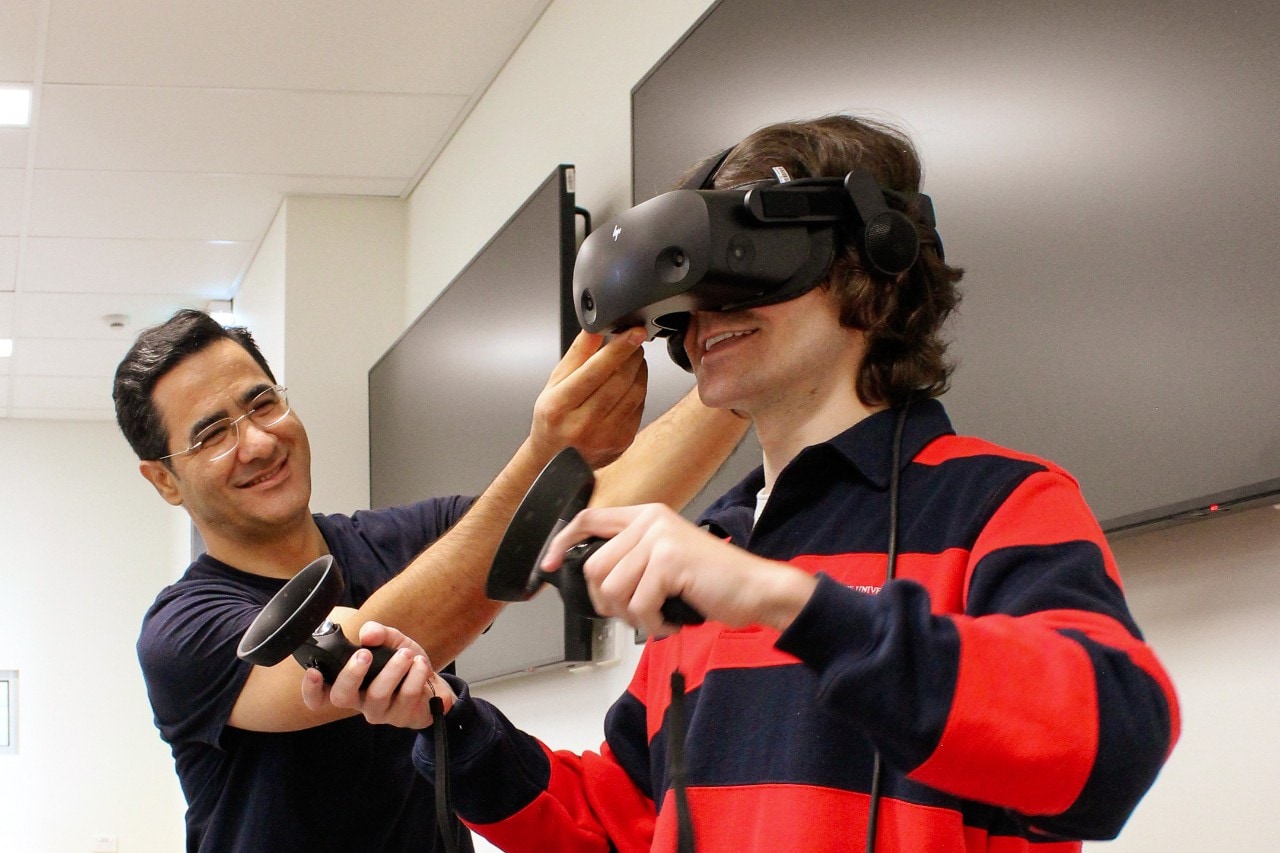 Student experimenting with a virtual reality headset