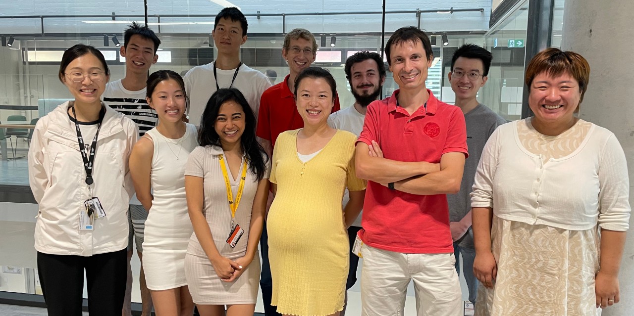 Research team, including Dr Yi Shen (front, yellow dress) and Dr Daniele Vigolo (front, red shirt).