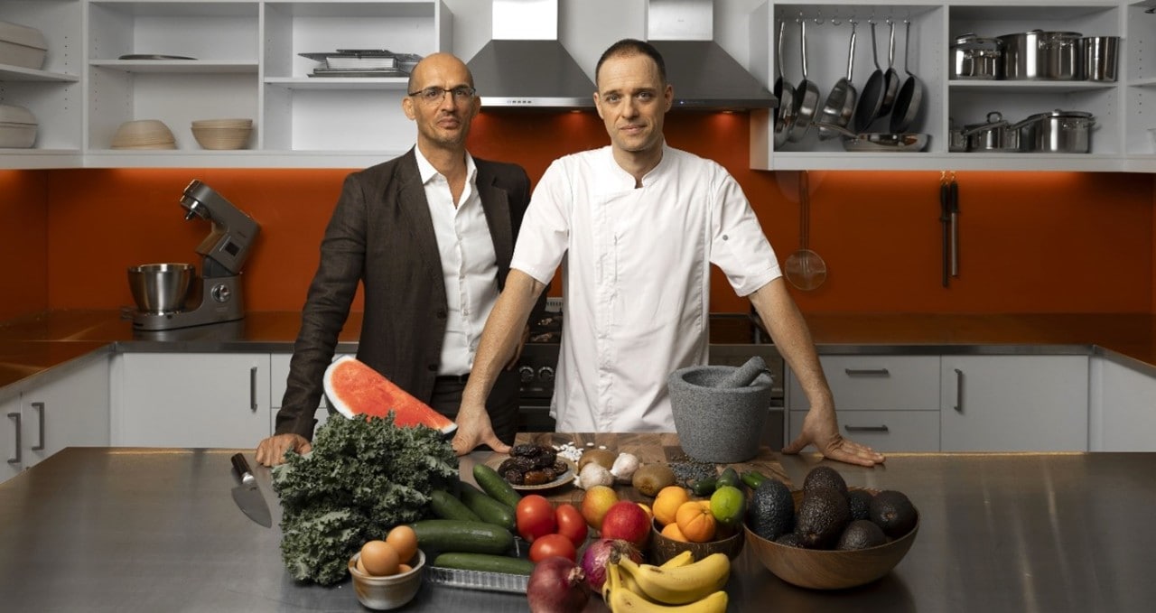 Professor Luigi Fontana with Chef Marzio Lanzini in the metabolic kitchen at the Charles Perkins Centre 