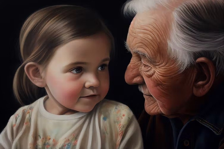 AI-generated artwork of a child and grandparent