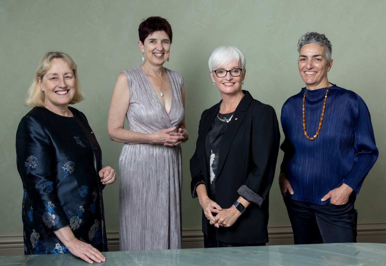 Four women stand together: Dr Teresa Anderson of Sydney Local Health District with the University of Sydney's Professor Robyn Ward, Professor Emma Johnston and Professor Annamarie Jagose 