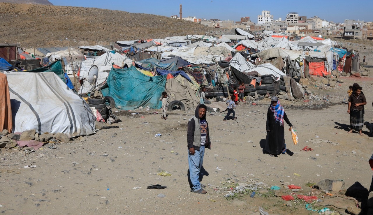 Yemenis at a camp for internally displaced people in Sana'a, Yemen
