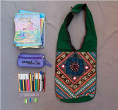 A typical school bag of a young student in Karachi.
