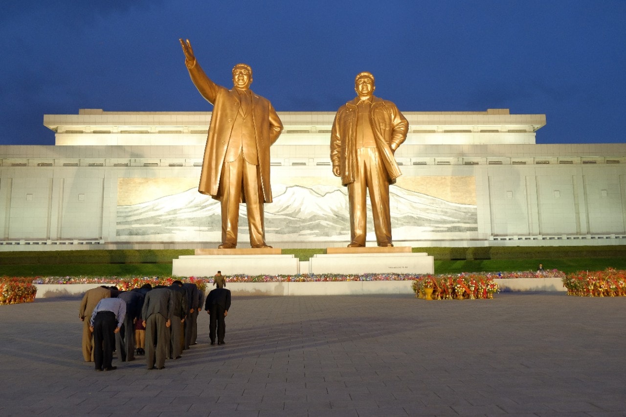 The Mansudae Grand Monument in Pyongyang - bronze statues of Kim Il-sung and Kim Jong-il