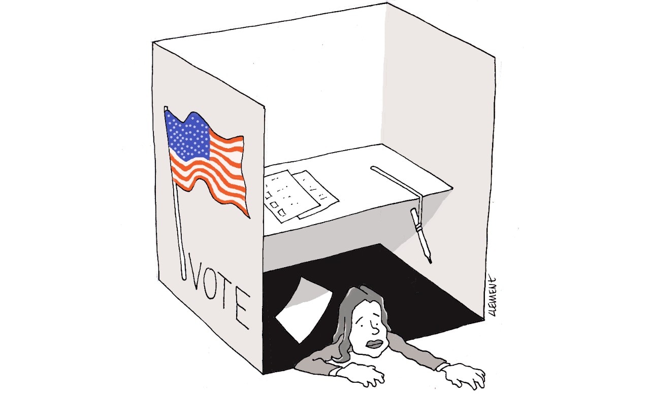 A cartoon of a polling booth