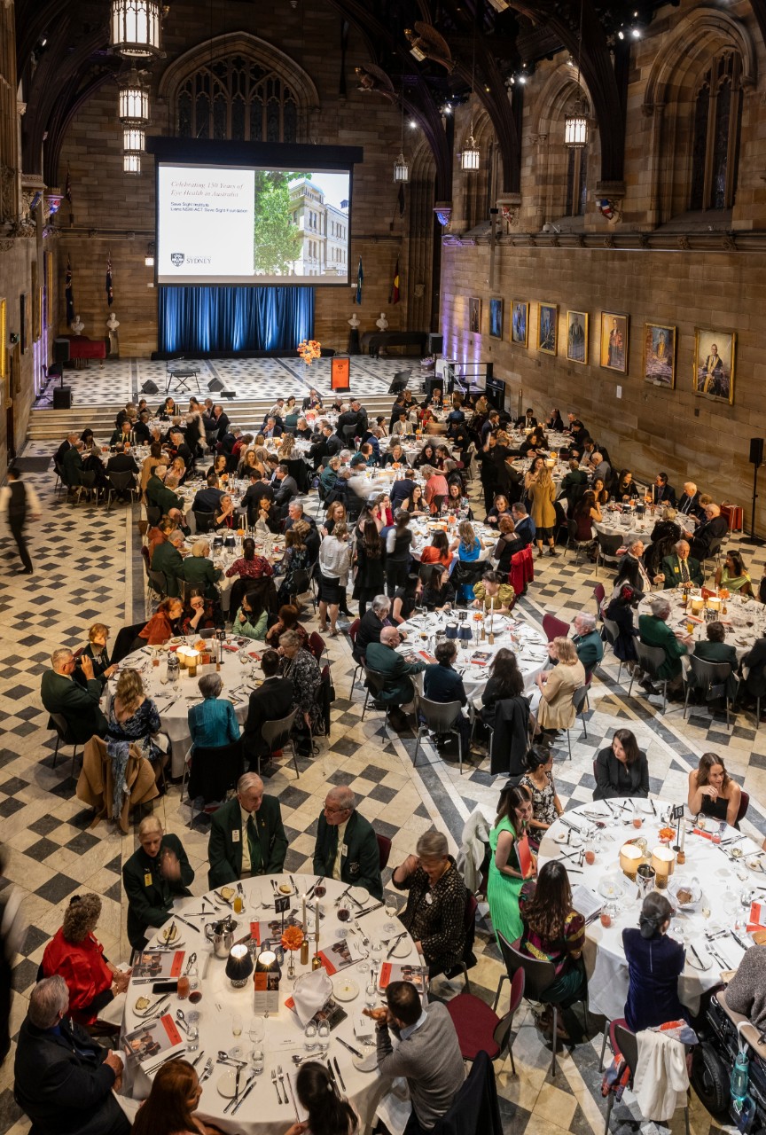 Top view of the Save Sight Institute Celebratory Dinner at the Great Hall of The University of Sydney
