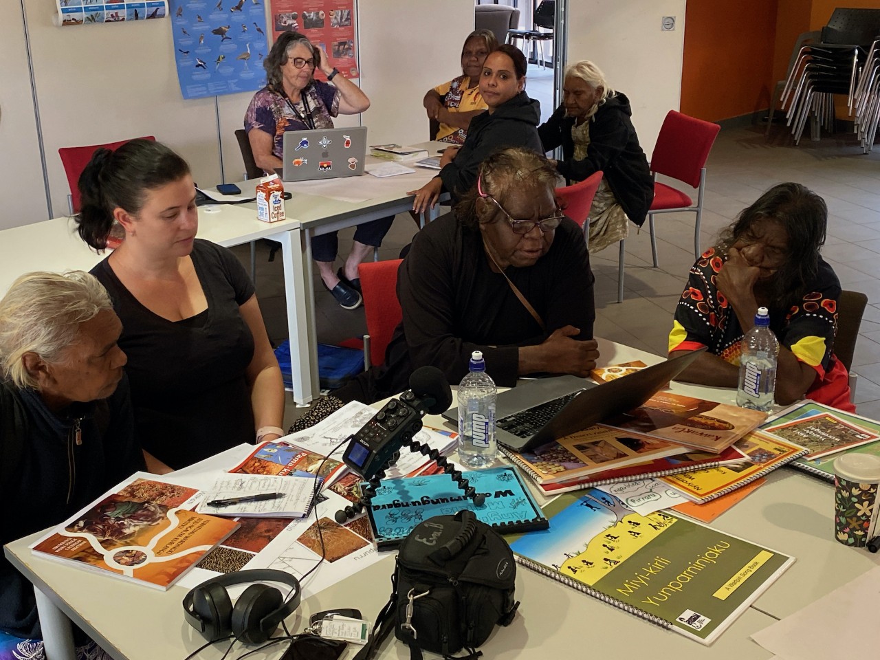 georgia curran in a classroom with indigenous australian elders