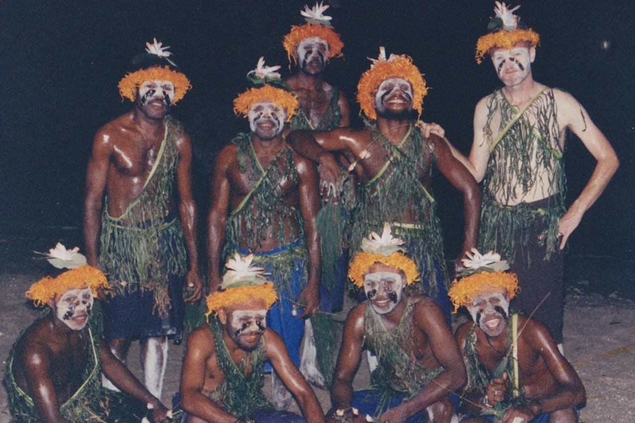 1993 archival image of Michael Webb with Narox Band of Rabaul