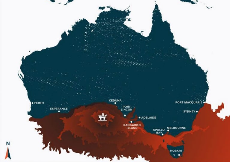 Map of Australia with oil spill