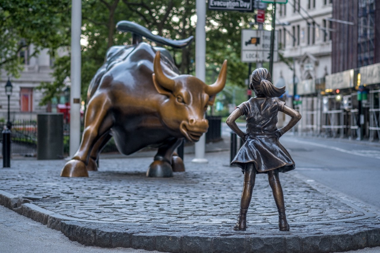 Girl and Bull on Wall Street