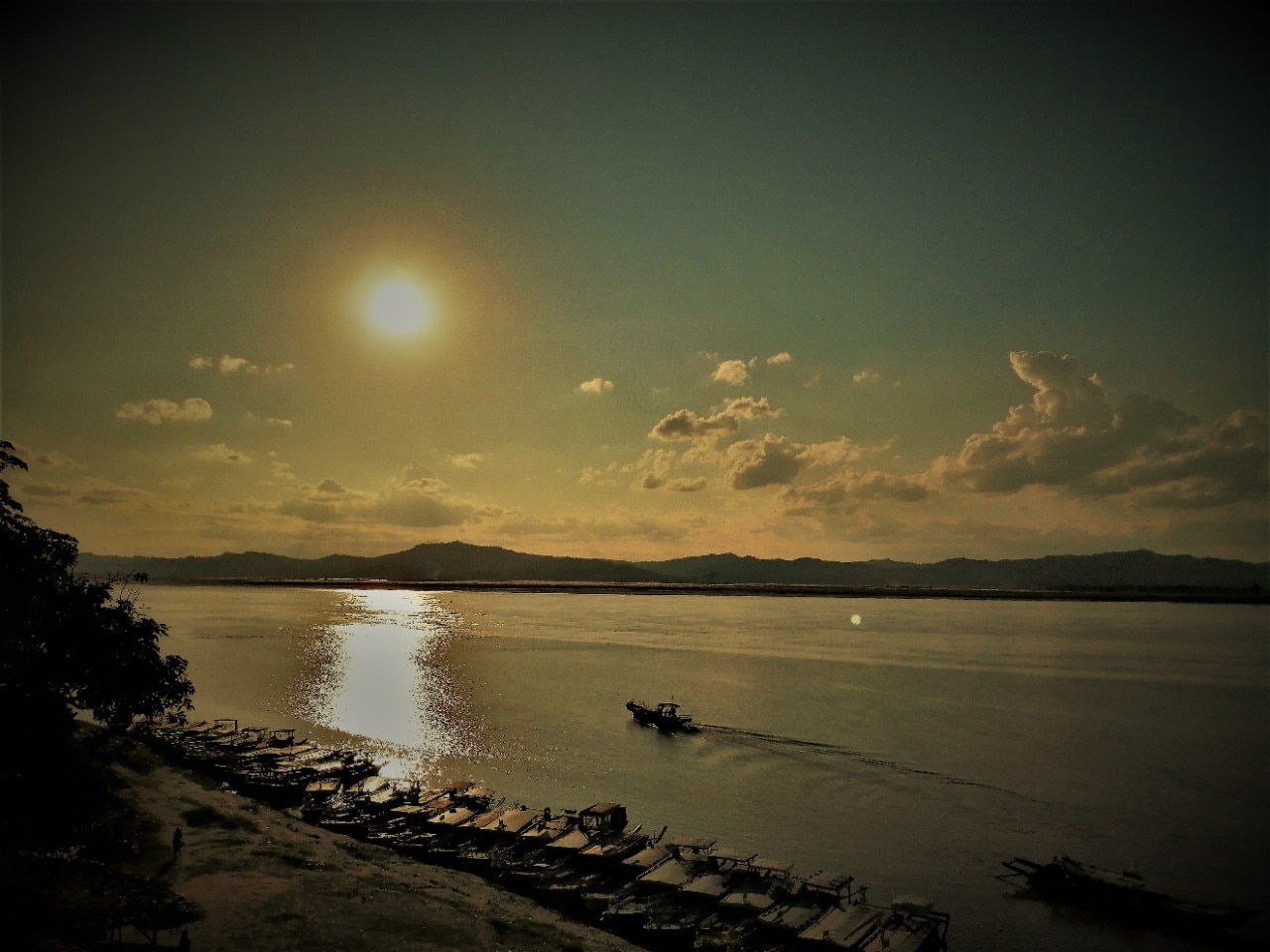 Photograph of the Ayeyarwady River in Myanmar at sunset