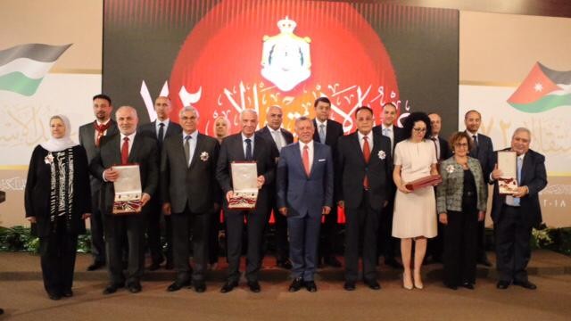 Professor Zreiqat (second from right) with the other distinguished people bestowed medals by His Majesty King Abdullah II (centre) at an official celebration at Al Husseiniya Palace. 