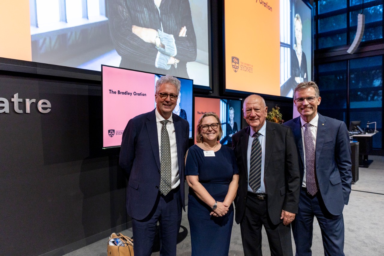 From left: Professor Mark Scott, Kirsten Andrews, Emeritus Professor Bruce King and Professor Peter Høj AC