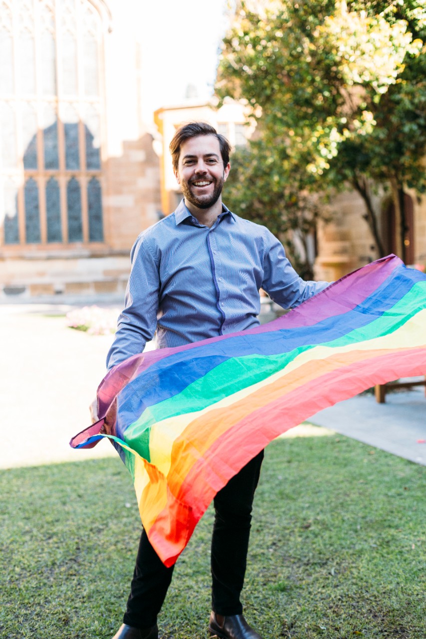 Jack Crane with rainbow flag