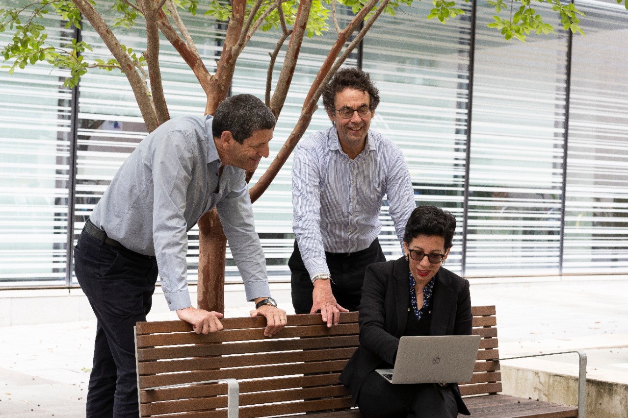 From right: Professor Chiara Neto, Professor Martijn de Sterke and Bridge Hub CEO Craig Shapiro.