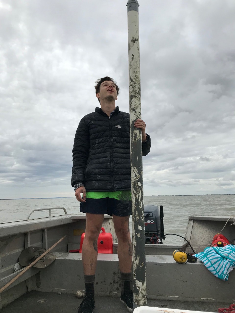 Dr Thomas Job taking core samples from Lake Albert.