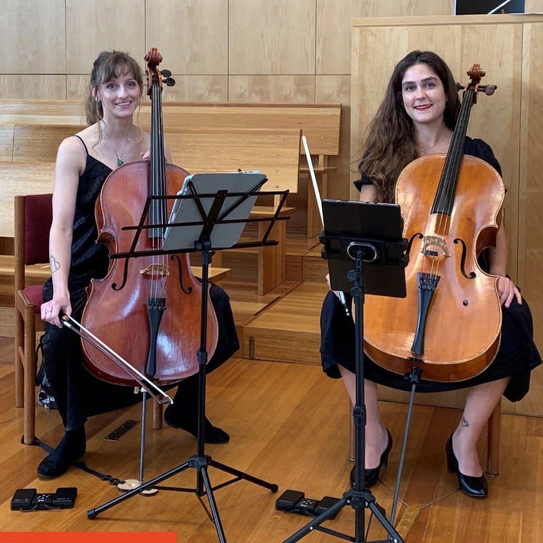 Nazli and Samantha seated with their instruments