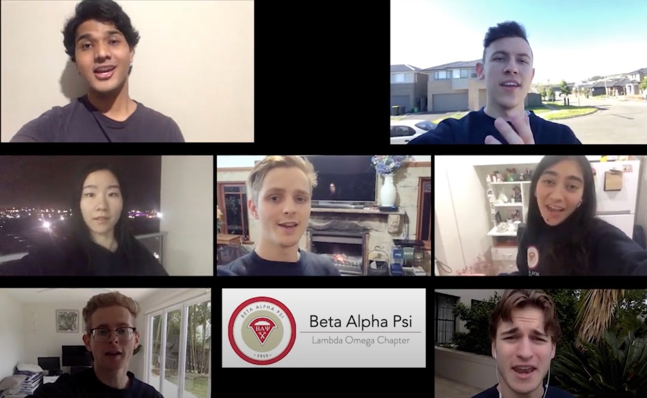 A screenshot of University of Sydney Beta Alpha Psi members in a Zoom meeting