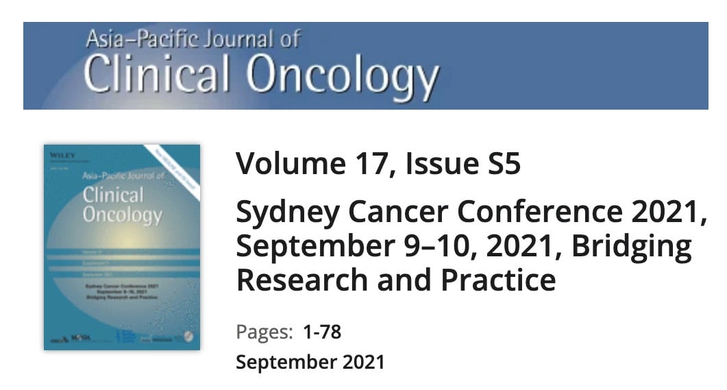 SCC2021 published in Asia Pacific Journal of Clinical Oncology Vol 17 Issue S5